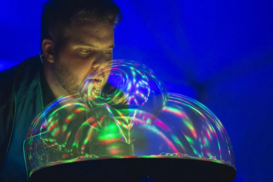 A rainbow-coloured bubble dome up close
