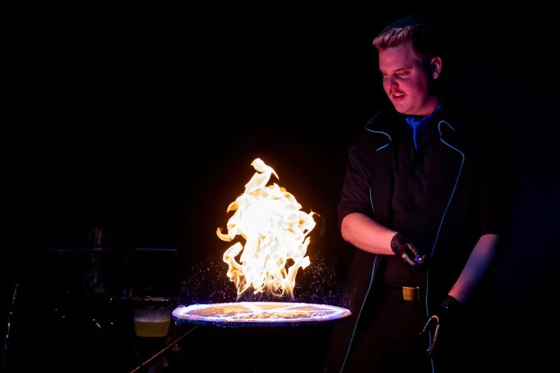 A fire bubble flaring up on stage